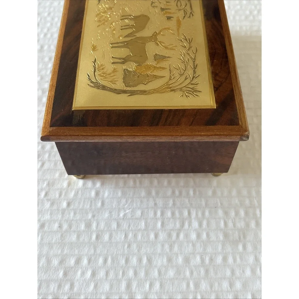Vintage Reuge Wooden Music Box Red Felt Inside Plays White Christmas
